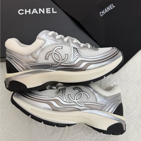 Chanel Silver and Black Sneakers - Picture 1 of 7